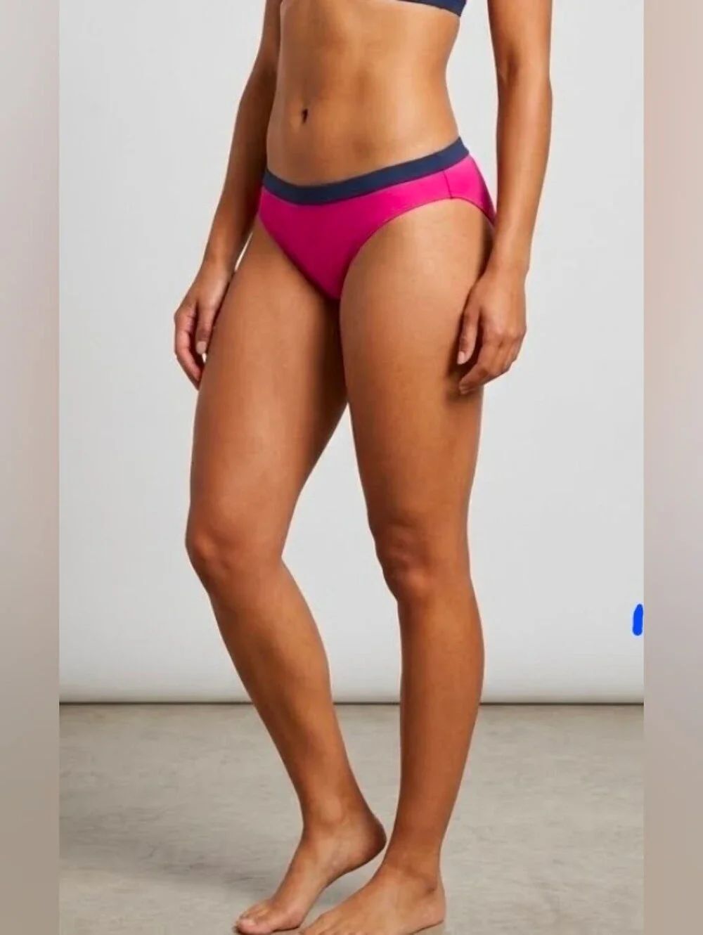 L.L. Bean Hot Pink Bikini Bottoms with Navy Waistband Size 8.